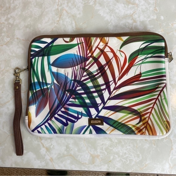 ESR Multi Coloured Leaf Print Laptop Sleeve Case - Picture 2 of 8